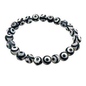 black stretchy Tibetan Agate bracelet Evil Eye faceted round, approx 8mm dia [BR10782]