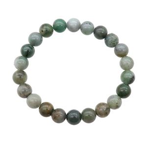 Green Sinkiang Jadeite Bracelet Stretchy Round, approx 8mm dia [BR10792]