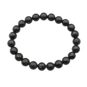 Black Hornblende Bracelet Stretchy Round, approx 8mm dia [BR10799]