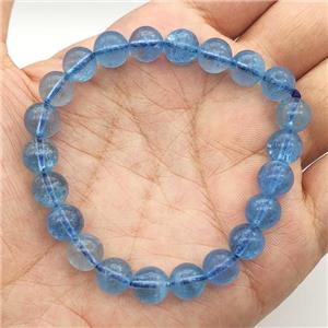 Blue Aquamarine Bracelet Stretchy Round, approx 8mm dia [BR10824]