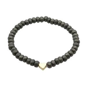 Pyrite Bracelet Rondelle Stretchy Heart, approx 4x6mm [BR10850]