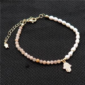 Pearl Bracelet With Sunstone, approx 8-10mm, 3.5-4mm, 17-22cm length [BR10862]