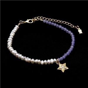 Pearl Bracelet With Amethyst, approx 10mm, 3.5-4mm, 17-22cm length [BR10863]