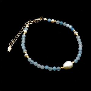 Aquamarine Bracelet With Pearl, approx 7-9mm, 3.5-4mm, 17-22cm length [BR10866]