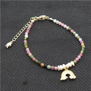 Multicolor Tourmaline Bracelet With Pearl, approx 9-13mm, 3.5-4mm, 17-22cm length [BR10868]
