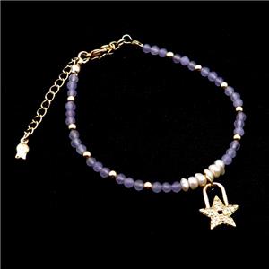 Amethyst Bracelet With Pearl, approx 12-16mm, 3.5-4mm, 17-22cm length [BR10869]