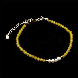 Yellow Agate Bracelet With Pearl, approx 3.5-4mm, 17-22cm length [BR10870]