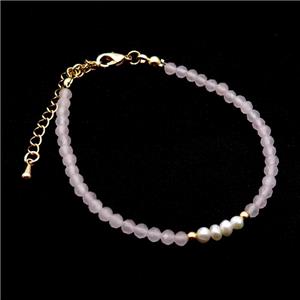 Rose Quartz Bracelet With Pearl, approx 3.5-4mm, 17-22cm length [BR10871]
