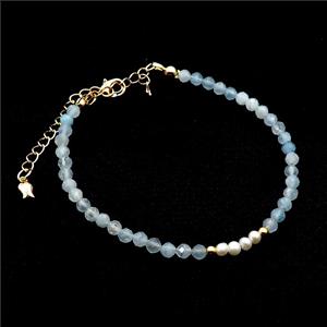 Aquamarine Bracelet With Pearl, approx 3.5-4mm, 17-22cm length [BR10872]