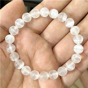 White Selenite Bracelet Stretchy, approx 6mm dia [BR10908]