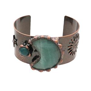 Copper Bangle Pave Gemstone Antique Red Green Aventurine Moon, approx 35mm, 50-60mm [BR10943]