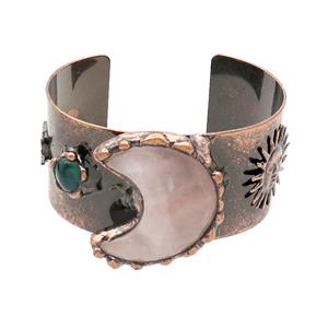 Copper Bangle Pave Gemstone Antique Red Rose Quartz Mooon, approx 35mm, 50-60mm [BR10944]