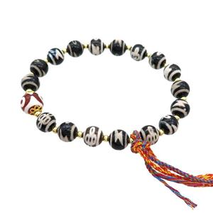 Tibetan Agate Bracelets With Tassel Stretchy, approx 8mm, 10mm [BR10947]