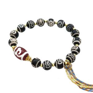 Tibetan Agate Bracelets With Tassel Stretchy, approx 8mm, 10-14mm [BR10948]