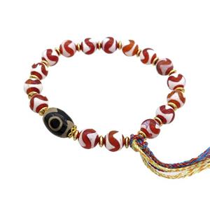 Tibetan Agate Bracelets With Tassel Stretchy, approx 8mm, 10-14mm [BR10949]