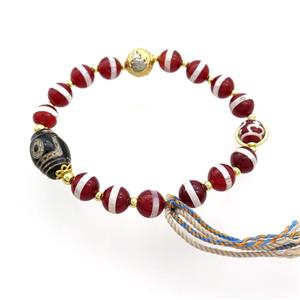 Tibetan Agate Bracelets With Tassel Stretchy, approx 8mm, 11-16mm [BR10952]