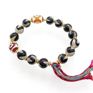 Tibetan Agate Bracelets With Tassel Stretchy, approx 10mm, 10-14mm [BR10953]