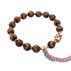 Tibetan Agate Bracelets With Tassel Stretchy, approx 10mm, 10-14mm [BR10954]
