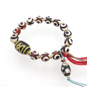 Tibetan Agate Bracelets With Tassel Stretchy, approx 10mm, 13-18mm [BR10956]