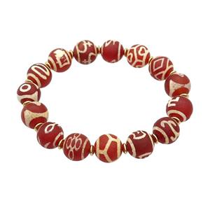 Tibetan Agate Bracelets REd Stretchy, approx 12mm [BR10965]