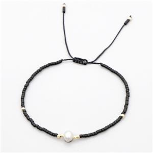 Handmade Miyuki Glass Bracelet With Pearl Adjustable Black, approx 2mm, 16-24cm length [BR10967]