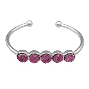 Copper Bangle Pave Pink Quartz Druzy Platinum Plated, approx 8mm, 50-60mm dia [BR10968]