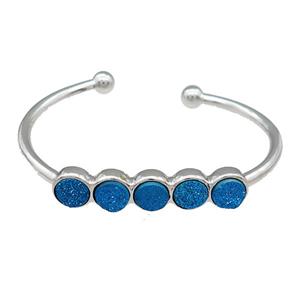 Copper Bangle Pave Blue Quartz Druzy Platinum Plated, approx 8mm, 50-60mm dia [BR10969]