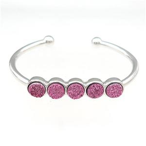 Copper Bangle Pave Pink Quartz Druzy Platinum Plated, approx 8mm, 50-60mm dia [BR10971]