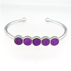 Copper Bangle Pave Purple Quartz Druzy Platinum Plated, approx 8mm, 50-60mm dia [BR10972]
