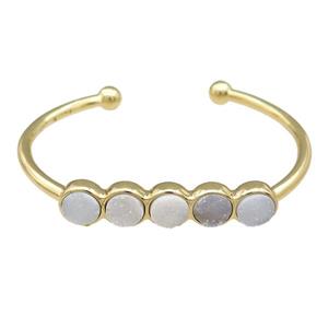 Copper Bangle Pave White Quartz Druzy Gold Plated, approx 8mm, 50-60mm dia [BR10975]