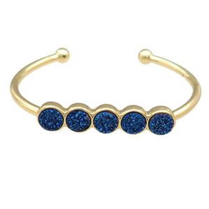 Copper Bangle Pave Blue Quartz Druzy Gold Plated, approx 8mm, 50-60mm dia [BR10977]
