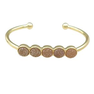 Copper Bangle Pave Champagne Quartz Druzy Gold Plated, approx 8mm, 50-60mm dia [BR10978]