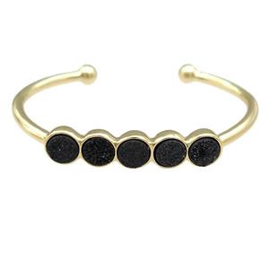 Copper Bangle Pave Black Quartz Druzy Gold Plated, approx 8mm, 50-60mm dia [BR10979]