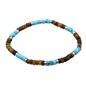 Blue Magnesite Turquoise Bracelet Tiger Eye Stretchy, approx 4mm [BR10983]
