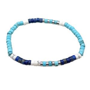Blue Magnesite Turquoise Bracelet With Howlite Lapis Stretchy, approx 4mm [BR10987]
