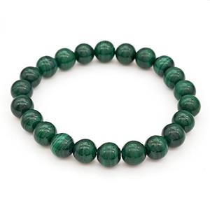 Natural Malachite Bracelets Green Smooth Round Stretchy, approx 8mm [BR10999]