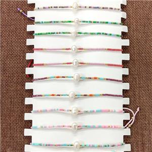 Seed Glass Bracelets With Pearl Stretchy Mixed, approx 2mm, 6-7mm [BR11013]