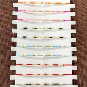 Seed Glass Bracelets With Pearl Stretchy Mixed, approx 2mm, 6-7mm [BR11014]