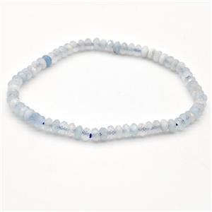 Natural Aquamarine Bracelet Blue Faceted Rondelle Stretchy, approx 3x4mm [BR11020]