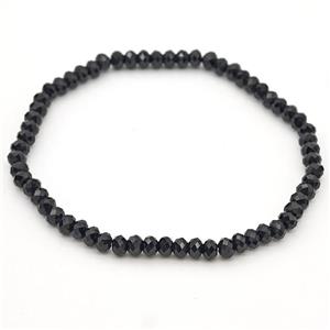 Natural Black Spinel Bracelet Faceted Rondelle Stretchy, approx 3x4mm [BR11021]