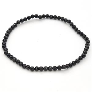 Natural Black Spinel Bracelet Faceted Round Stretchy, approx 3-3.5mm [BR11024]