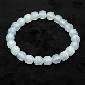 Lt.blue Selenite Bracelet Stretchy Barrel, approx 8x8mm [BR11063]