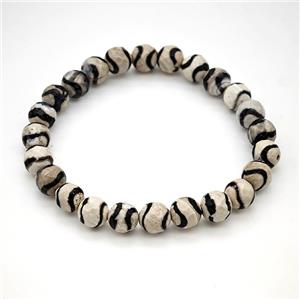 Tibetan Agate Bracelet Faceted Round Stretchy, approx 8mm [BR11136]