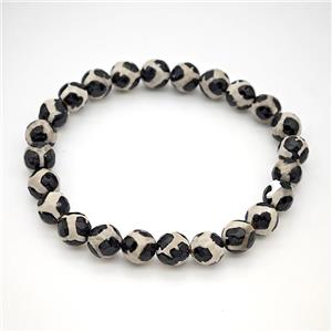 Tibetan Agate Bracelet Faceted Round Stretchy, approx 8mm [BR11137]