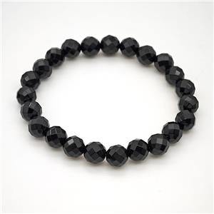 Natural Black Onyx Agate Bracelet Faceted Round Stretchy, approx 8mm [BR11141]