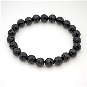 Natural Black Onyx Agate Bracelet Faceted Round Stretchy, approx 8mm [BR11142]
