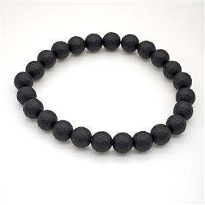 Natural Black Onyx Agate Bracelet Matte Faceted Round Stretchy, approx 8mm [BR11143]