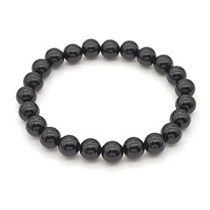 Natural Black Onyx Agate Bracelet Smooth Round Stretchy, approx 8mm [BR11145]