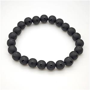 Natural Black Onyx Agate Bracelet Smooth Round Line Stretchy, approx 8mm [BR11146]