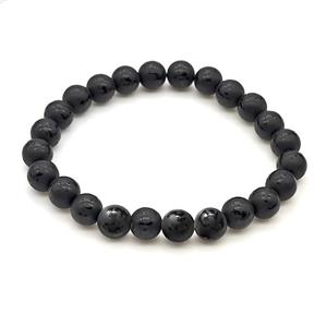 Natural Black Onyx Agate Bracelet Smooth Round Stretchy, approx 8mm [BR11147]